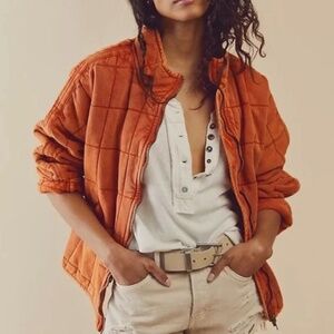 Free People Dolman Sleeve Quilted Jacket- Burnt Orange Small